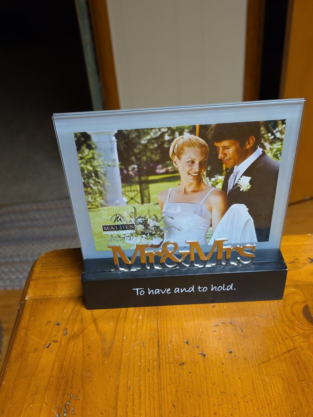 Malden Silver Glass Frame with Gold 'Mr & Mrs' and Black Base